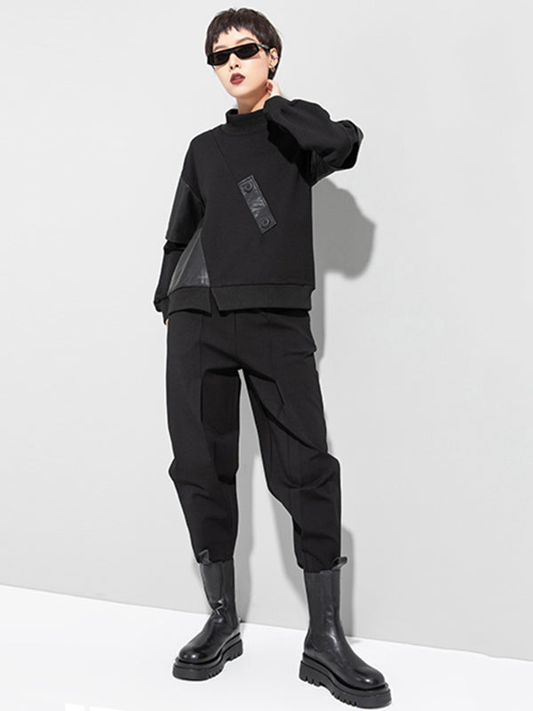 Thicken PU Split-Joint False-Two Asymmetric Sweatshirt
