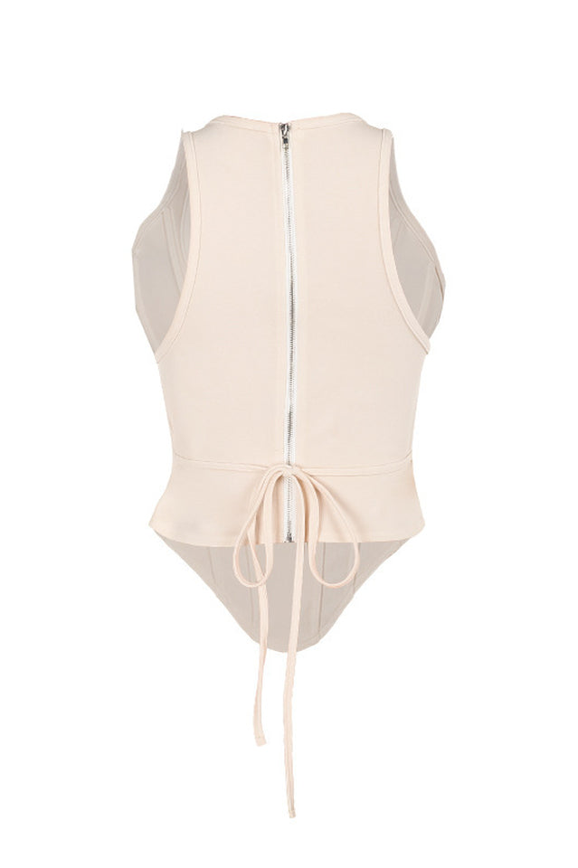Zipper Tie-Up Corset Waist Tank Top