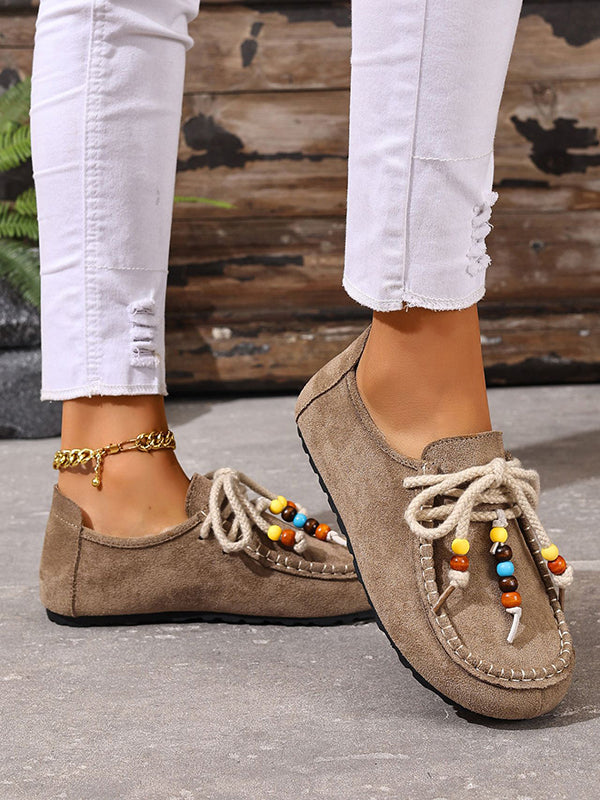 Lace-Up Round-Toe Split-Joint Flat Shoes