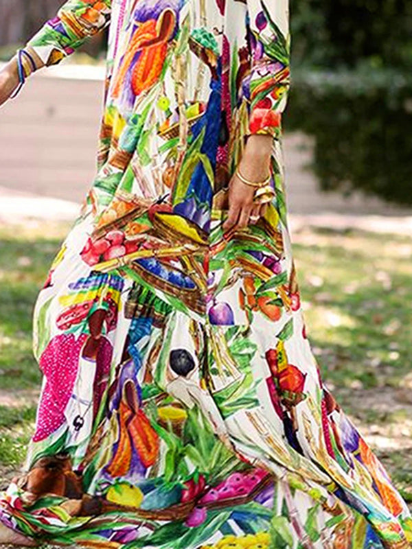 Robe chemise longue ample asymétrique à manches longues et revers fendus