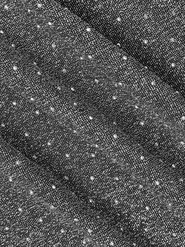 Half Sleeves Loose Pleated Rhinestone Shiny Deep V-Neck Maxi Dresses