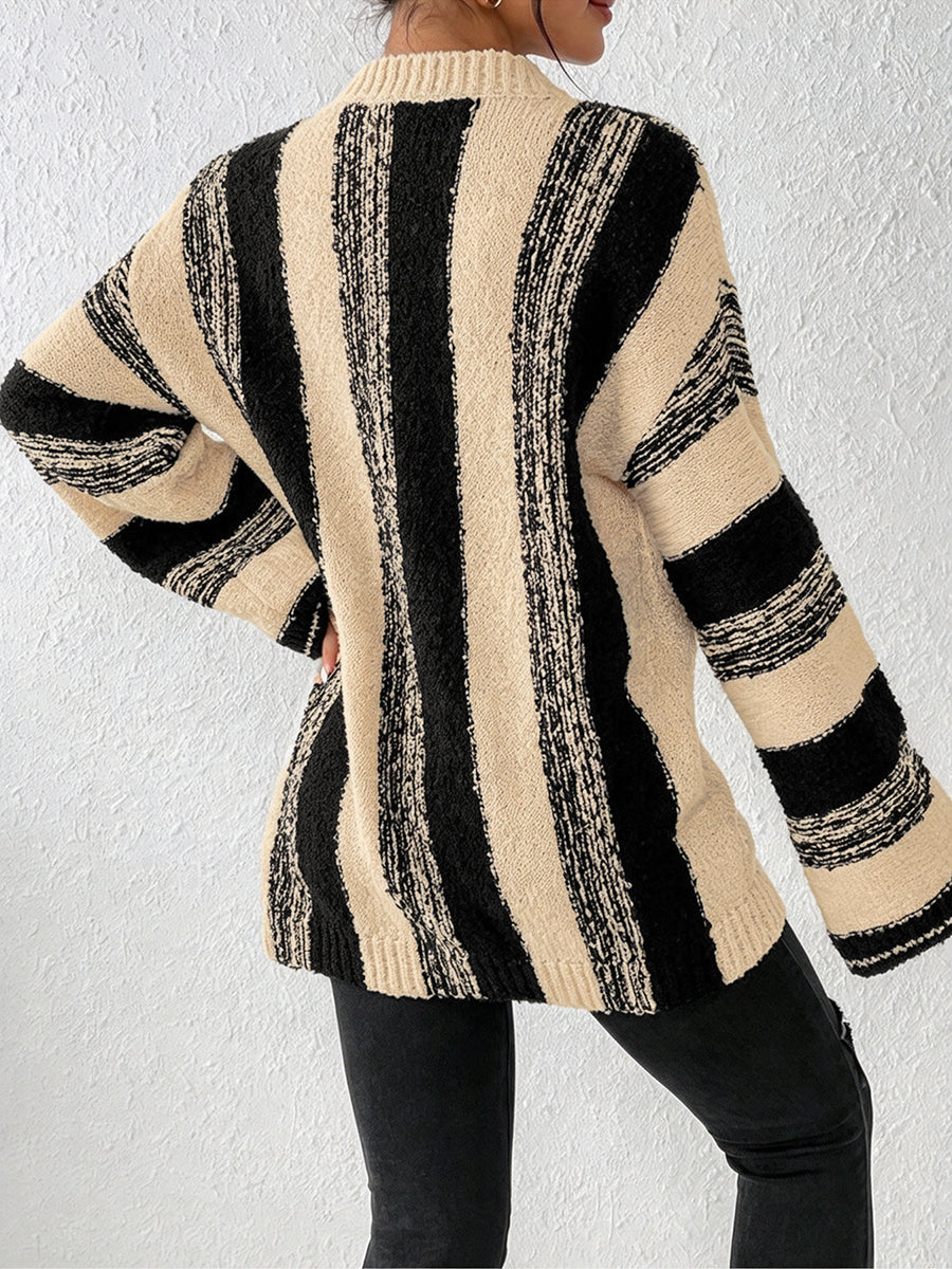 Striped Loose Long Sleeves Round-neck Sweater Tops Pullovers