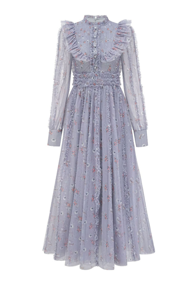 Beryl Floral Long Sleeve Dress Blue