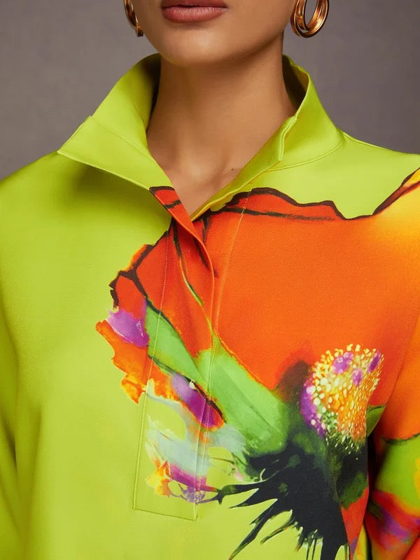 Long Sleeves Loose Buttoned Flower Print Stand Collar Blouses&Shirts Tops