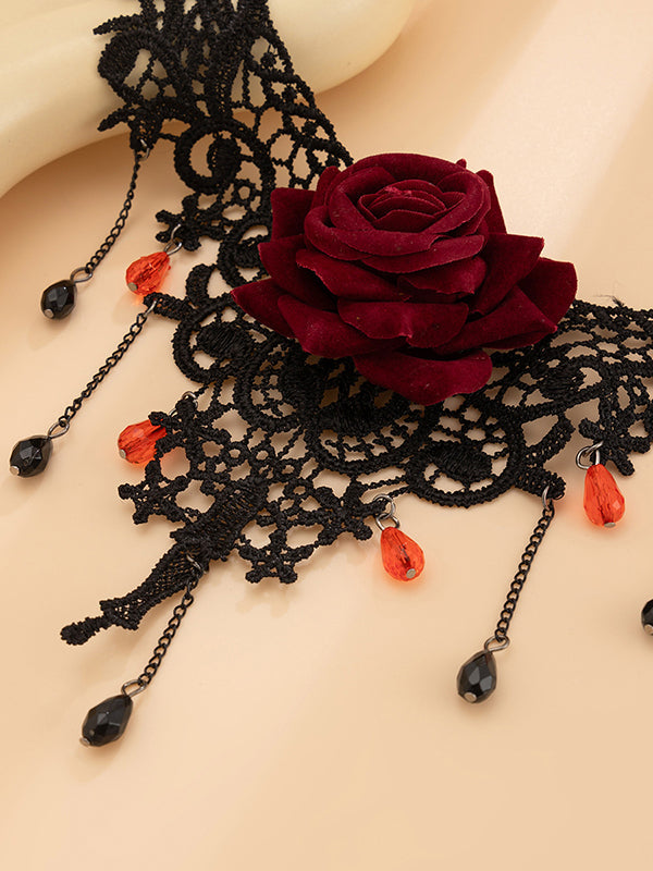 Collier délicat en forme de fleur, creux, fendu, à pompons, accessoires