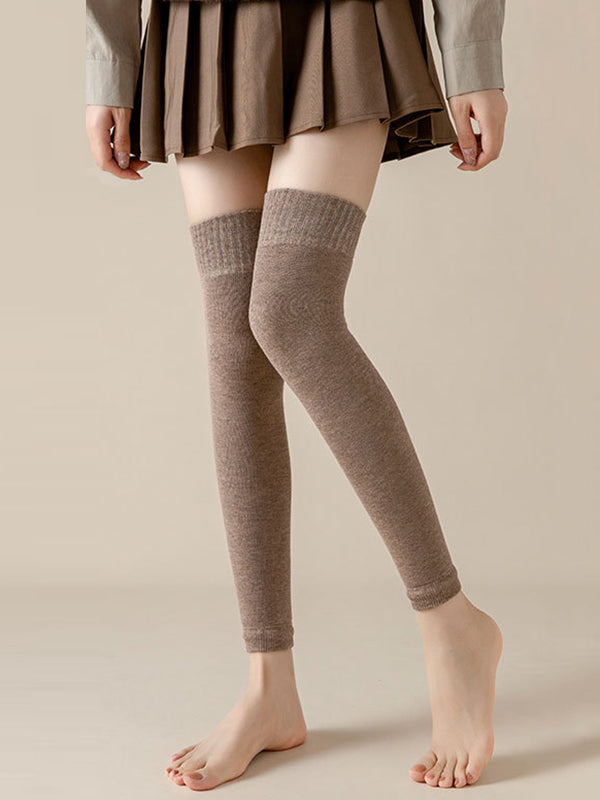 Casual Skinny Keep Warm Solid Color Leg Warmers Accessories LIGHT COFFEE One_size
