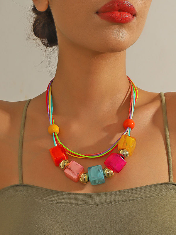 Geometric Layered Necklaces Accessories COLORFUL One_size