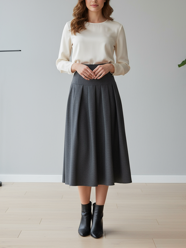 A-Line Pleated Solid Color Zipper Skirts Bottoms