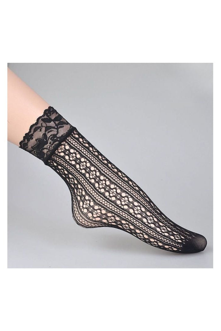 Floral Lace Vertical Fishnet Socks