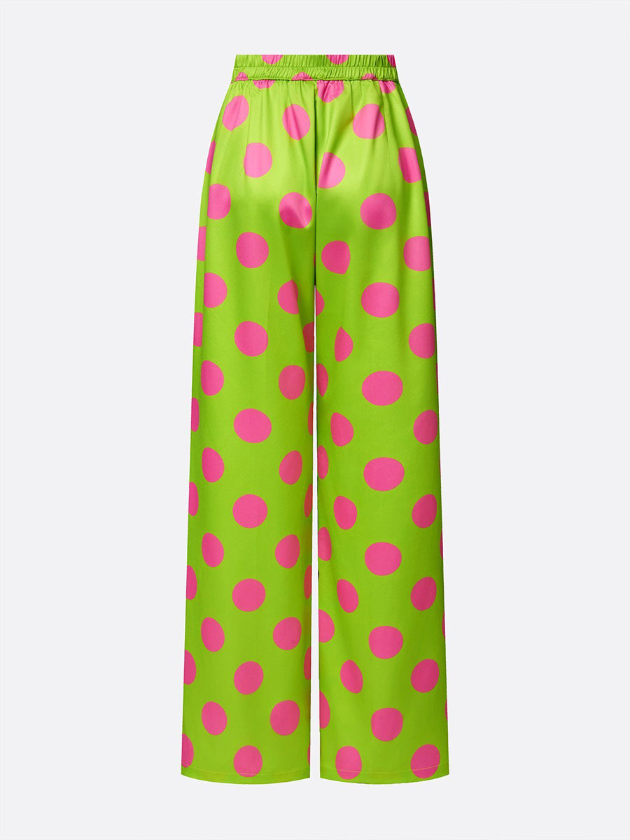 Loose Wide Leg Buttoned Pockets Polka-Dot Pants Trousers