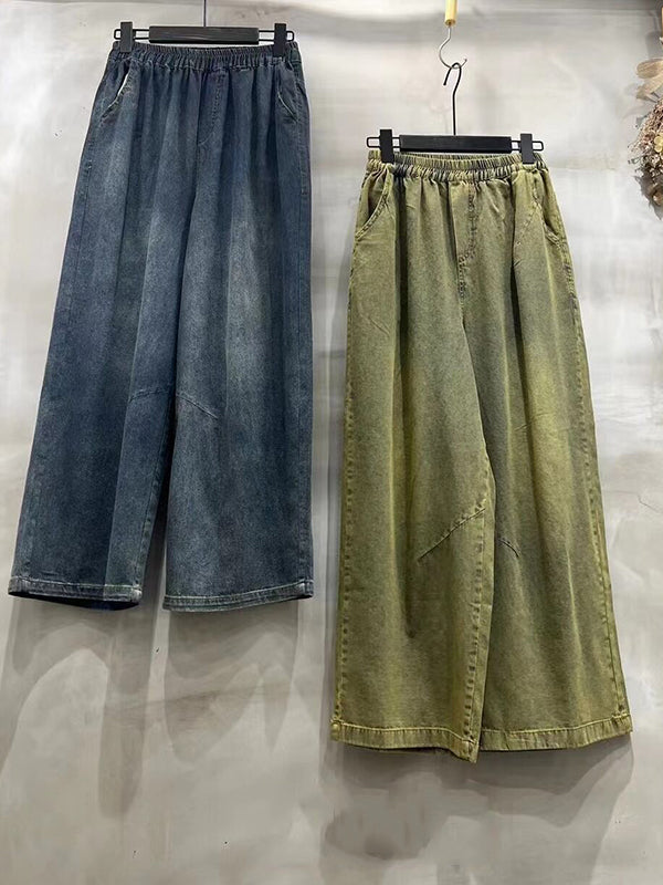 Loose Wide Leg Contrast Color Elasticity Pockets Jean Pants Bottoms