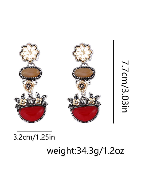Chains Flower Shape Rhinestone Shiny Earrings Accessories