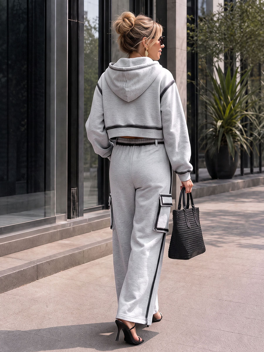 Pockets Contrast Color Buttoned High Waisted Trousers Pants