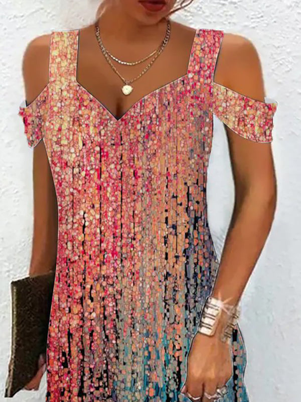 A-Linien-Minikleider mit hoher Taille, Hohlmuster und kalter Schulter