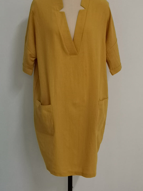 A-Line High Waisted Pockets Solid Color Split-Joint V-Neck Mini Dresses