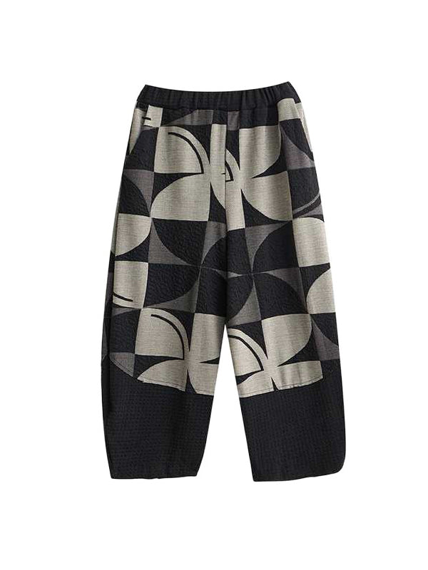 Long Sleeves Asymmetric Buttoned Printed Stand Collar Sweatshirt Top + Harem Pants Pants Bottom Two Pieces Set