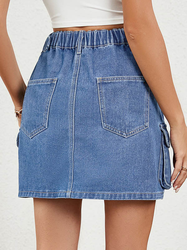 Hohe Taille, locker, verstellbare Elastizität, Taschen, Split-Joint-Röcke, Unterteile