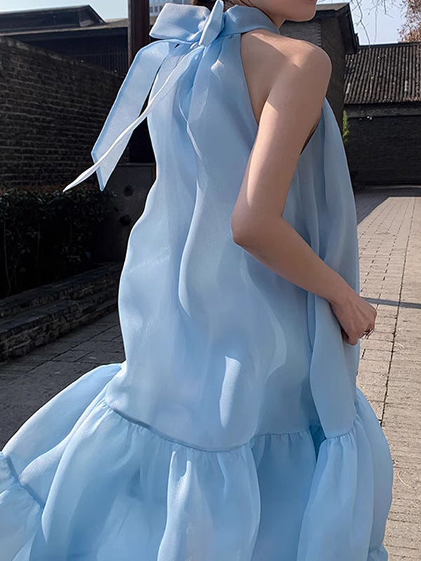 Loose Sleeveless Solid Color Halter-Neck Midi Dresses