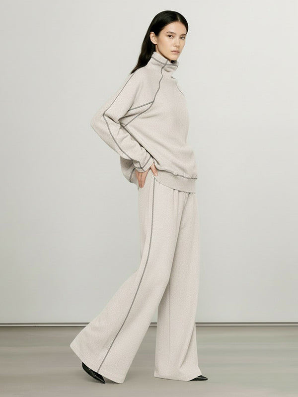 Comfort Long Sleeves Turtleneck Sweatshirts + Drawstring Wide Leg Pants Two Pieces Set