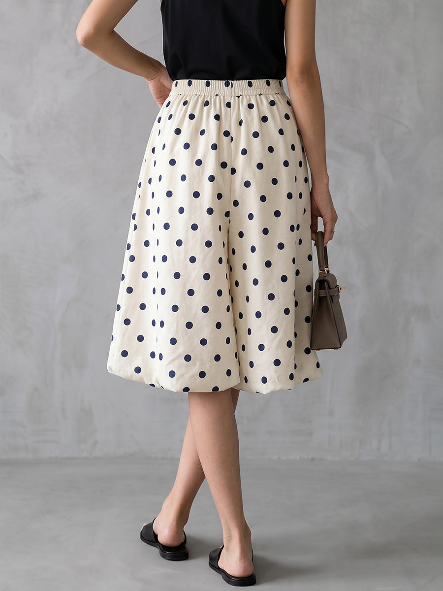 High Waisted Loose Contrast Color Elasticity Pleated Polka Dot Cropped Trousers