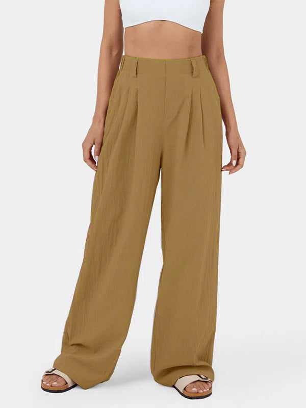 Loose Wide Leg Pleated Solid Color Split-Joint Pants Trousers LIGHT BROWN