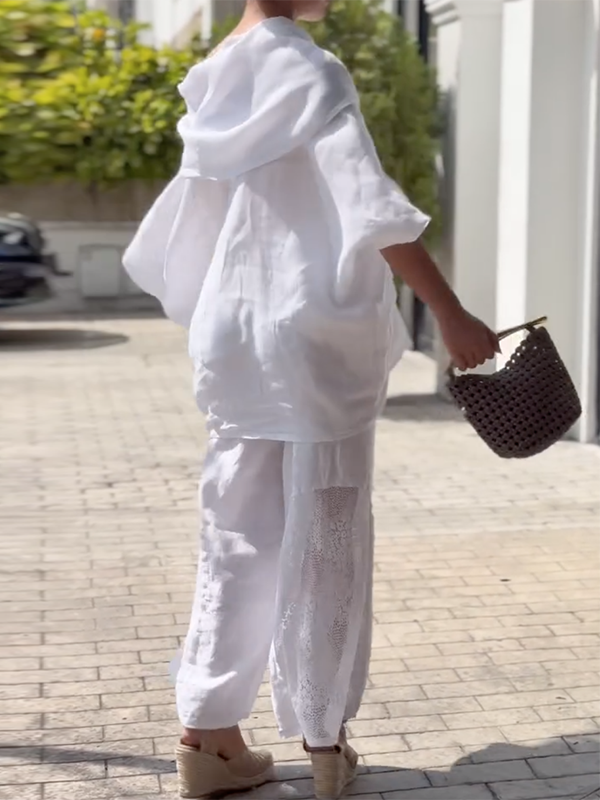 Lange Ärmel, lockere, asymmetrische Taschen, durchsichtige, einfarbige Blusen und Hemden