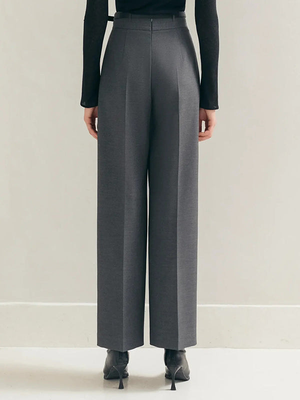 Column No Belt Solid Color Casual Pants Bottoms Trousers