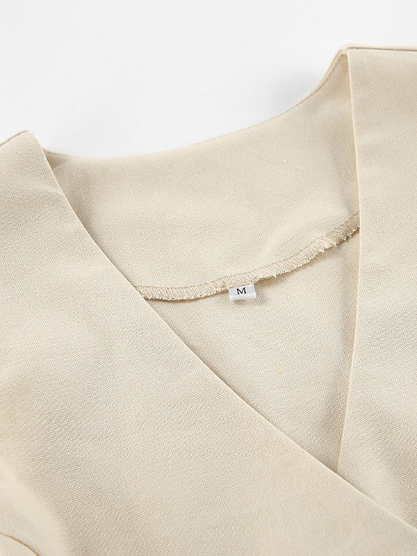 Solid Color Sleeveless Asymmetric Split-Joint V-Neck Vest Tops + Straight Leg Pants Suits Two Pieces Set