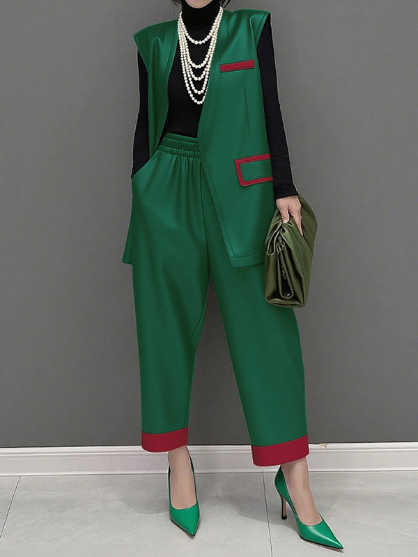 Loose Sleeveless Pockets Solid Color V-Neck Outerwear Vest Top