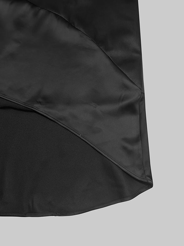 High-Low Loose Solid Color Split-Joint Round-Neck Midi Dresses