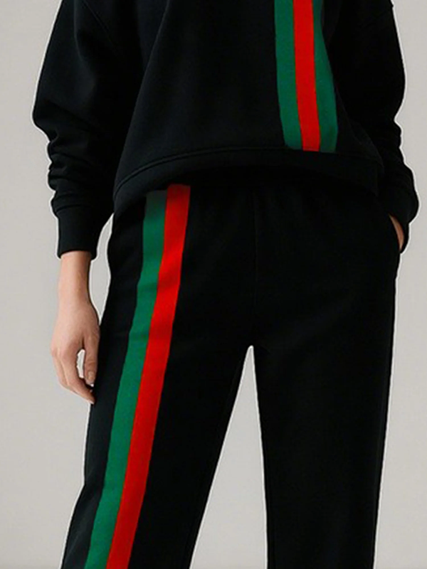 Long Sleeves Loose Contrast Color Striped One-Shoulder Sweatshirt Tops