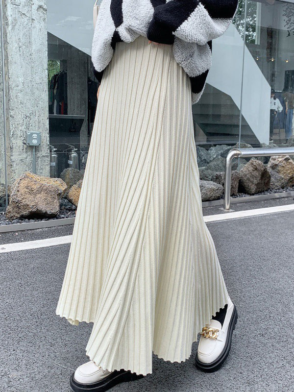 A-Line High Waisted Pleated Solid Color Skirts Bottoms APRICOT One_size