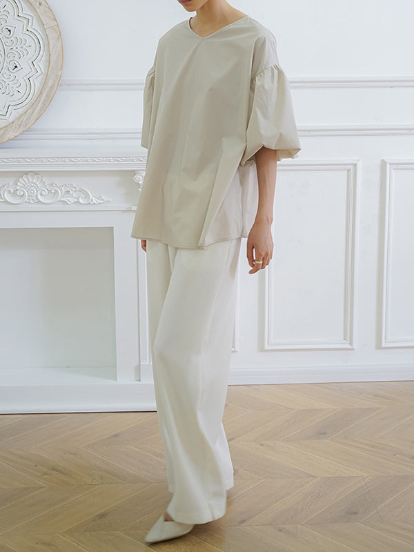 Halbarm Lose Einfarbig V-Ausschnitt Blusen & Hemden Tops