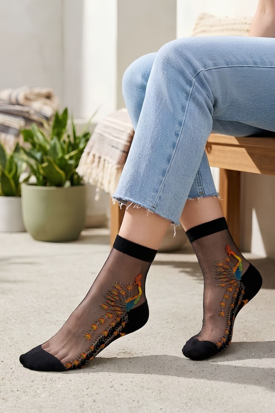4-Pack Peacock Sheer Mesh Socks