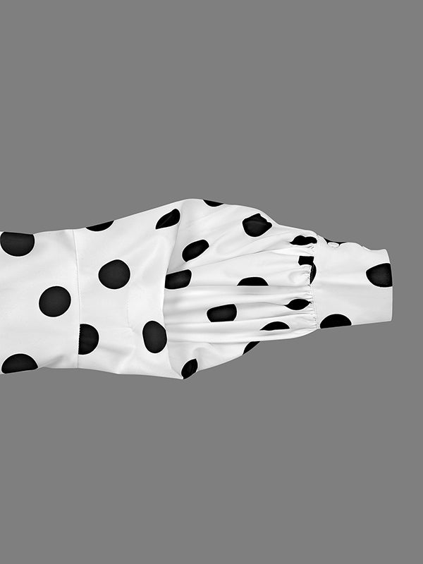 Blusen und Hemden mit langen Ärmeln, lockerem, geknöpftem, gepunktetem Revers und geteiltem Saum