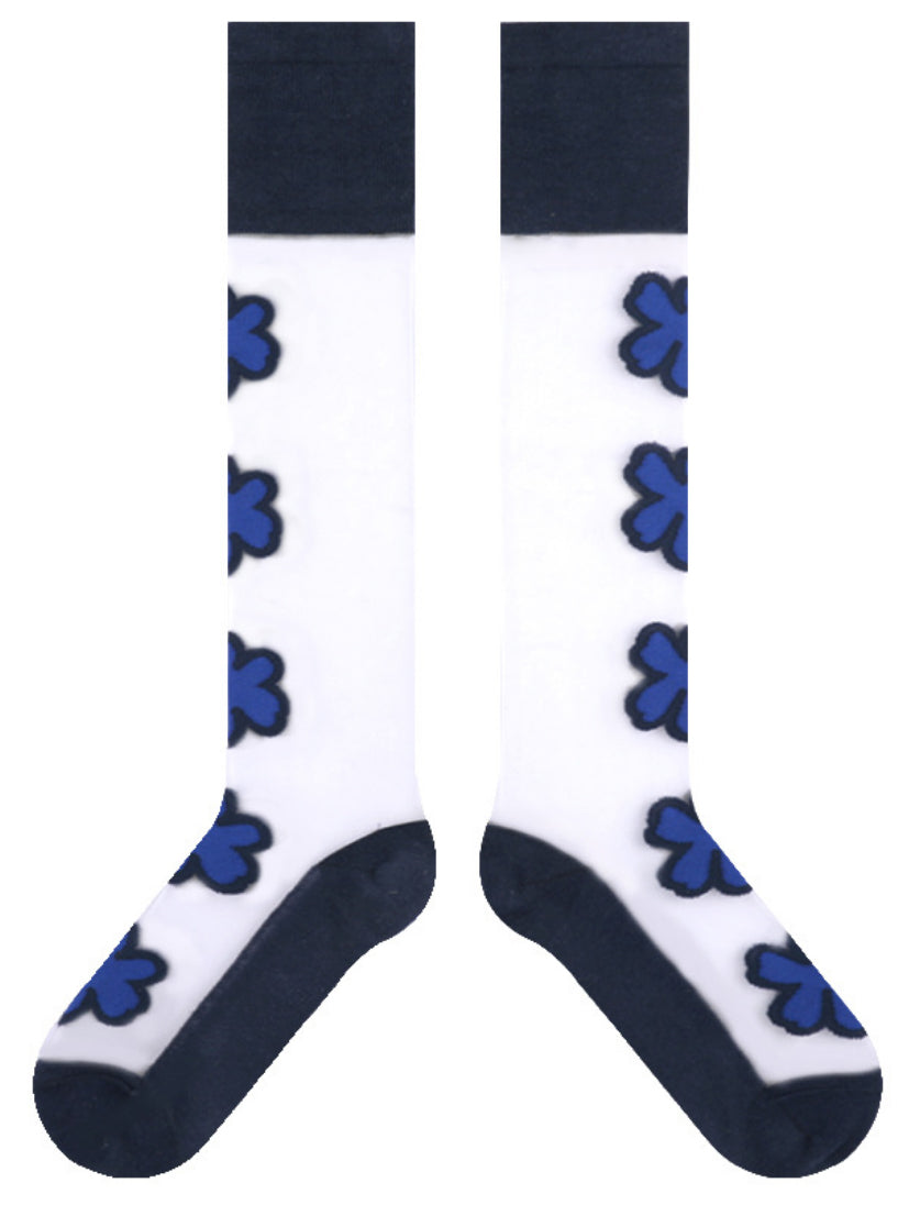 Blue Black Knitted Flower Socks Accessories