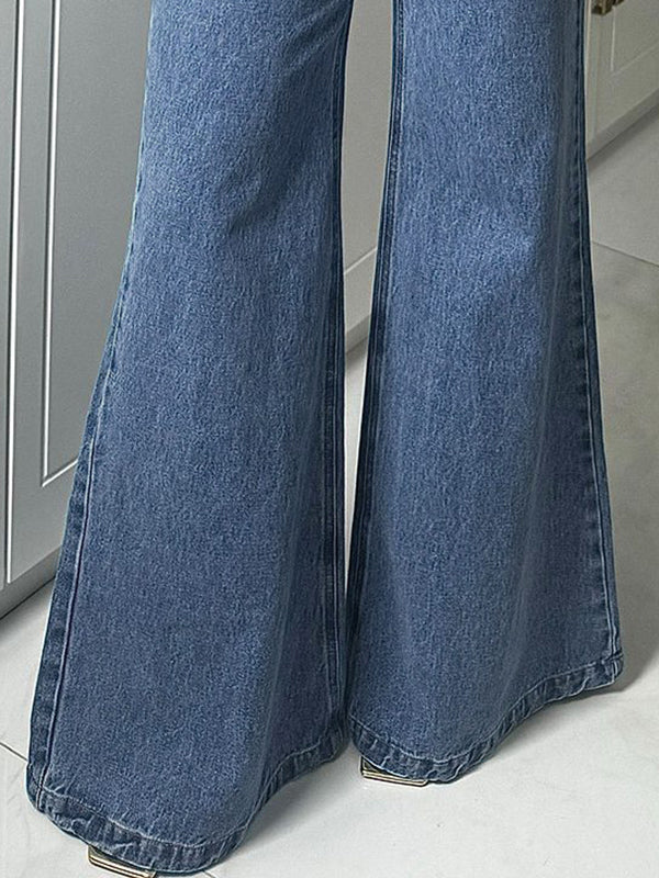 High Waisted Loose Buttoned Split-Joint Jean Pants Bottoms