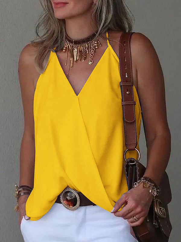 Loose Sleeveless Solid Color Spaghetti-Neck Vest Top LEMON YELLOW