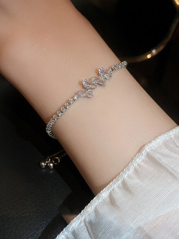 Adjustable Geometric Rhine Stones Shiny Bracelet Accessories SILVER One_size