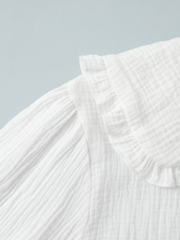 Long Sleeves Ruffled See-Through Split-Joint Peter Pan Collar Blouses&Shirts Tops