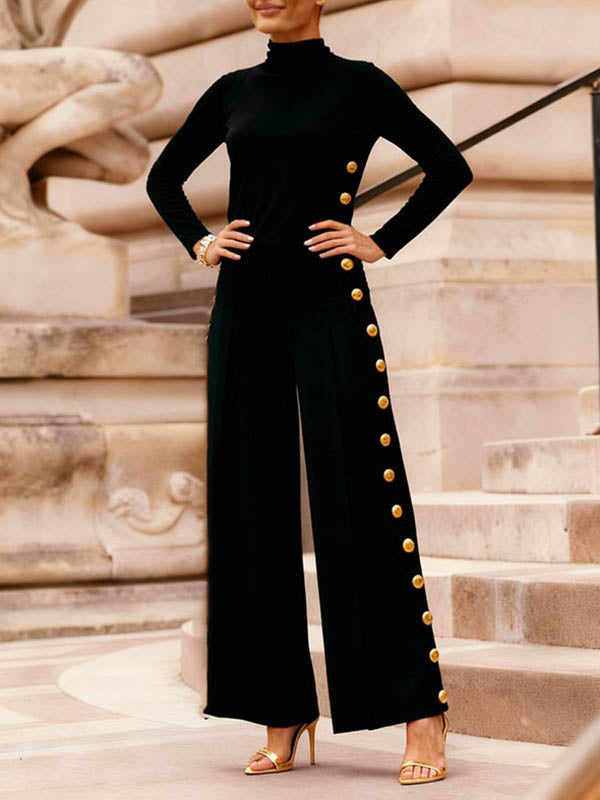 High Waisted Loose Buttoned Contrast Color Split-Joint Blazer Pants