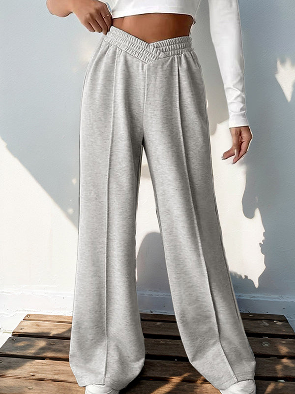 High Waisted Loose Elasticity Solid Color Pants Trousers LIGHT GRAY