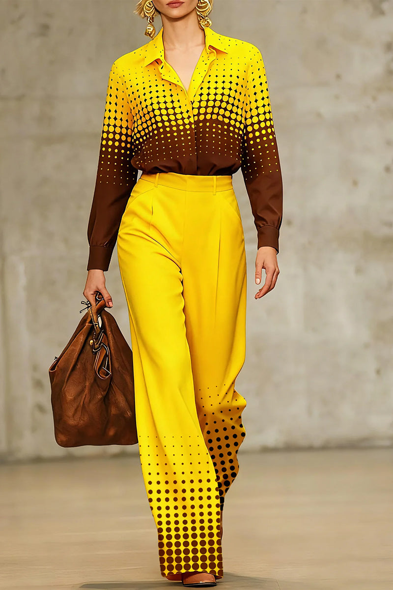 High Waisted Loose Contrast Color Polka-Dot Split-Joint Suit Pants