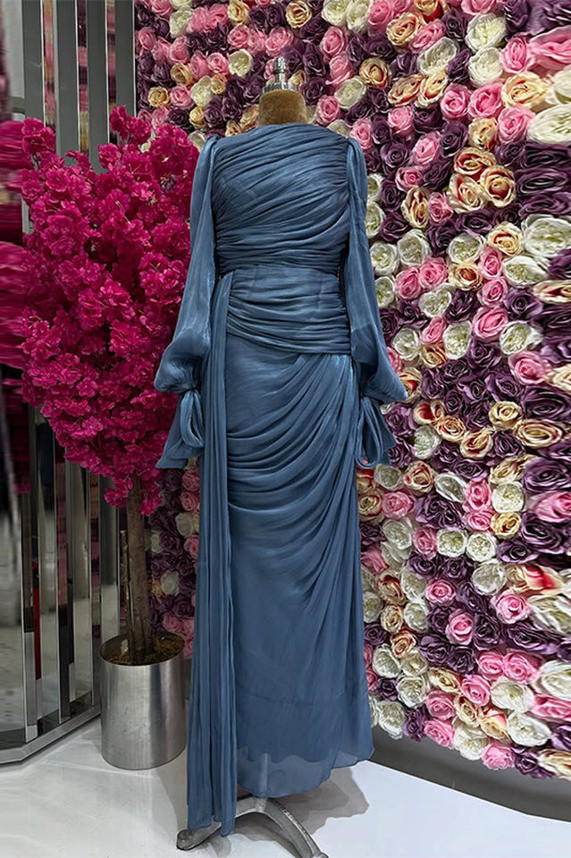 Sonia Lantern Sleeve Ruched Maxi Dress