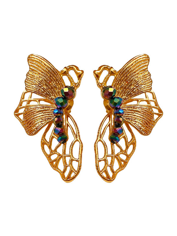 Butterfly Shape Rhine Stones Drop Earrings