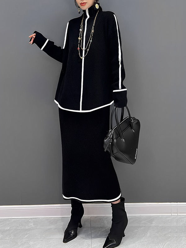 Pull ample à manches longues et col montant de couleur contrastée