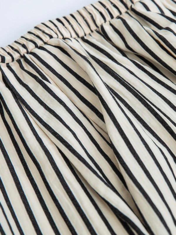 High Waisted Loose Split-Joint Striped Pants Trousers