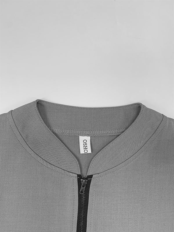 Lockere, kurze Ärmel, einfarbig, mit Reißverschluss und V-Ausschnitt, Blusen und Hemden