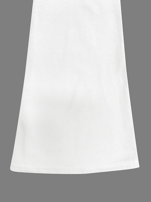 Flared Sleeves Long Sleeves Flower Print Round-neck T-Shirts Tops