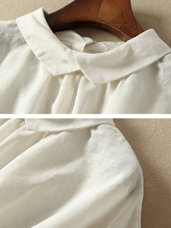 Künstlerische Retro-Blusen und Hemden mit kurzen Ärmeln, locker, plissiert, einfarbig